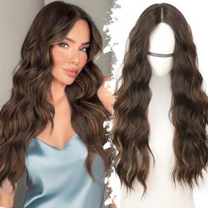 Balayage Dark Brown to Chestnut Long Wavy Wig for Women, Pre-Cut HD Lace Natural Hairline, Glueless Middle Part, Synthetic Fiber for Daily and Party Use, 26Inch