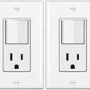 BESTTEN 1 Pack Combination Wall Light Switch and Decor Outlet, Single Pole Rocker Switch, 15A/120V, Decorative Receptacle, 15A/125V, Combo Style, Wallplate Included, Side Wire, UL Listed, White