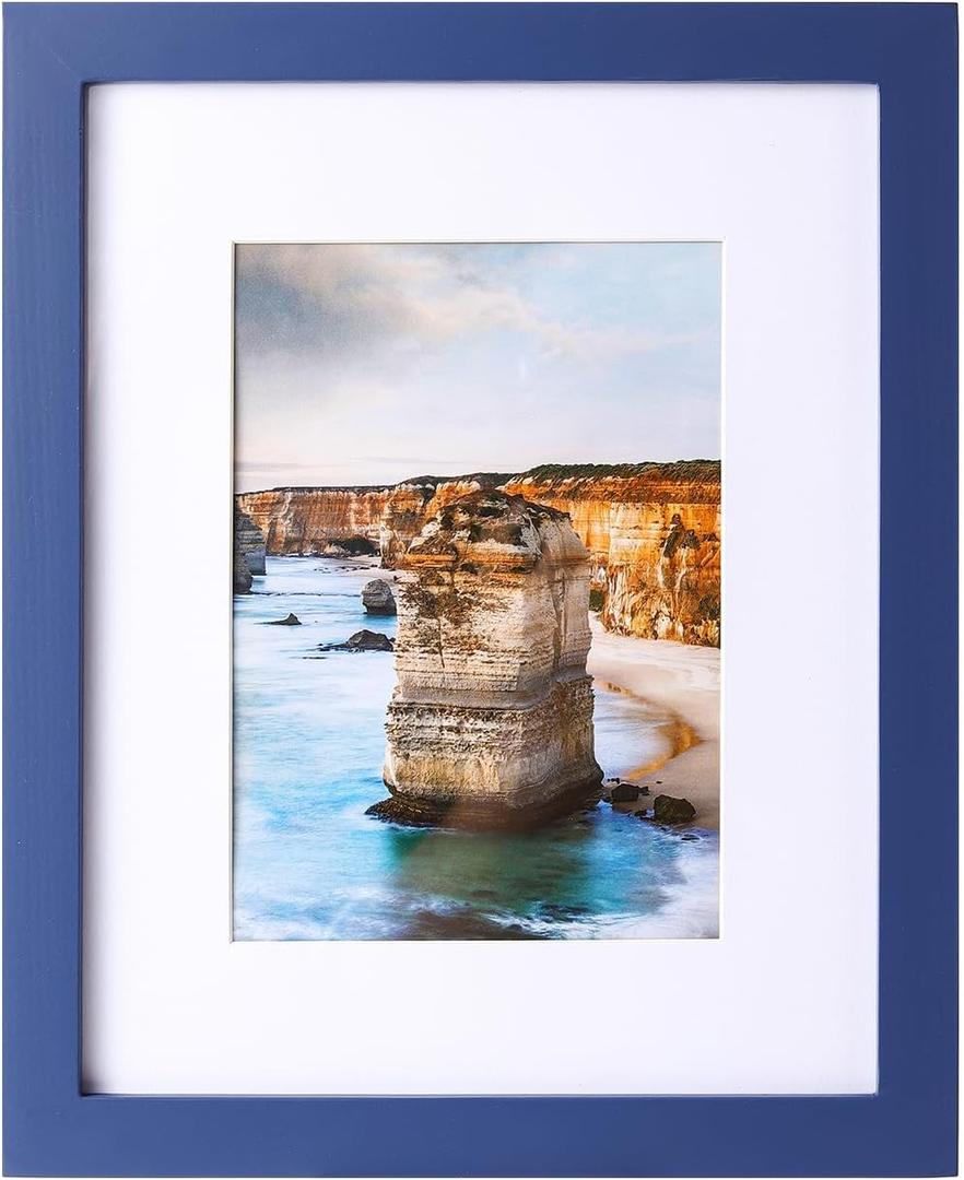 wyooxoo 8x10 Picture Frame Made of Solid Wood Photo Frame Display Pictures 5x7 with Mat or 8x10 Without Mat For Table top Display or Wall, Dark Blue, 1 Pack