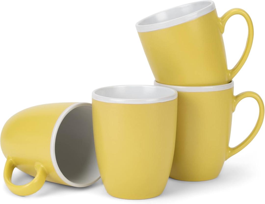 Elanze Designs Solid Color Yellow White Interior 16 ounce Matte Ceramic Mugs Matching Set of 4 (4 Count (Pack of 1), Yellow)