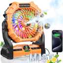 Misting Fan Portable with RGB Lantern, 20000 mAh Rechargeable Battery Operated Camping Mist Fan with Emergency Hurricane Supplies, Perfect Cooling Mister for Outdoor Travel (Orange)