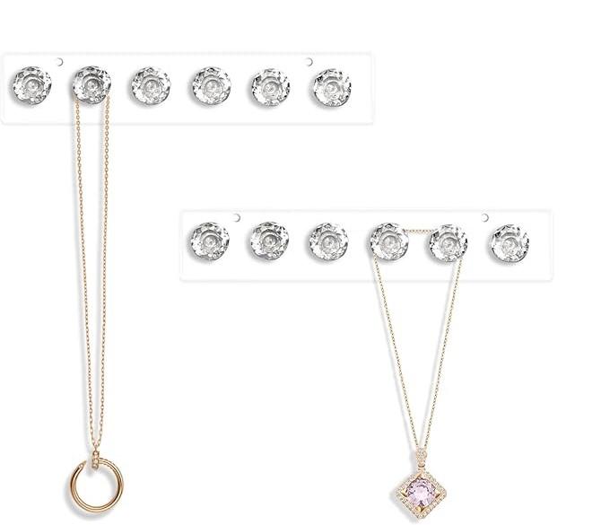 Premium 2-Pack Acrylic Jewelry Organizer Wall Mount - Diamond Hook Design for Tangle-Free Necklace & Bracelet Display (Space-Saving, Elegant Showcase)