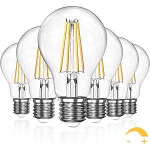 Dimmable A19 Clear LED Light Bulbs 60W Equivalent, 2700K Soft Warm White Light Bulbs 6W E26 Base, Antique Clear Glass Bulb for Living Room Bedroom Outdoor, 6Packs