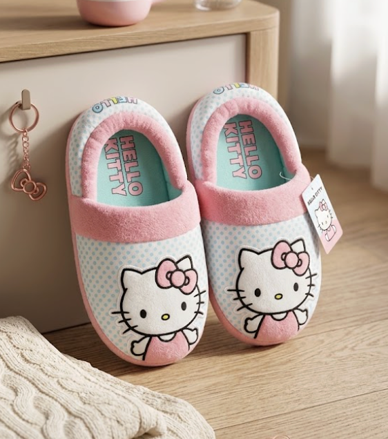 Josmo Hello Kitty Sanrio Slipper Indoor Cute Plush House Shoes for Kids Size 11/12