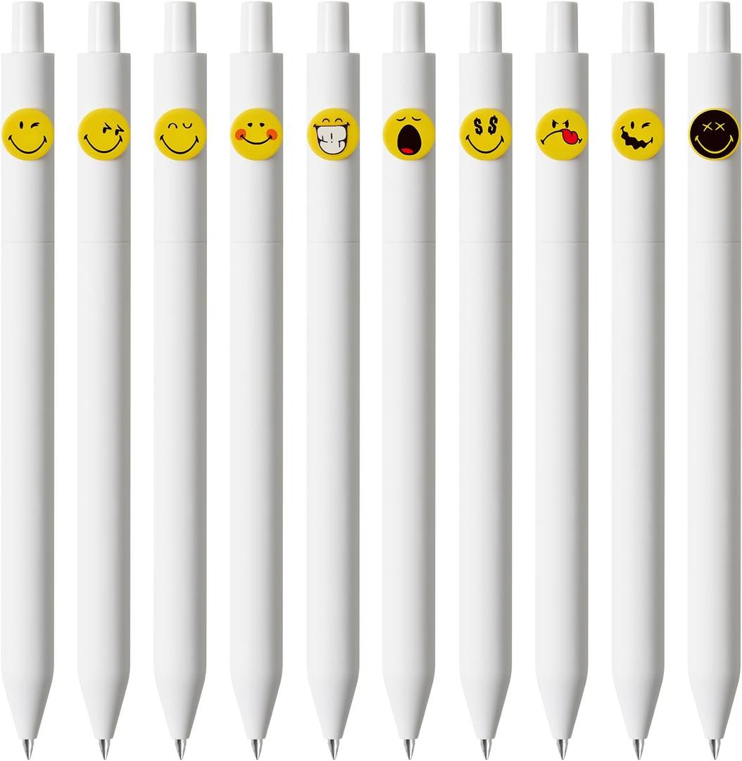 Kaco Cute Gel Pens, 10 Pieces Set Black Ink 0.5 mm Fine Point, Retractable Quick Drying Aesthetic Cute Pens (10 Style Set)