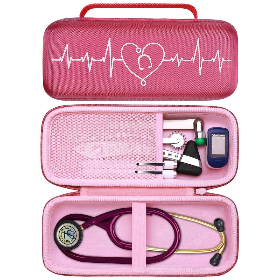LTGEM Stethoscope Case for 3M Littmann Cardiology III,II,IV,3M Littmann Master Cardiology/MDF MDOne Stainless Steel Stethoscope Nurse Accessories and Medical Equipment (Deep Pink Infrared+Pink Inner)