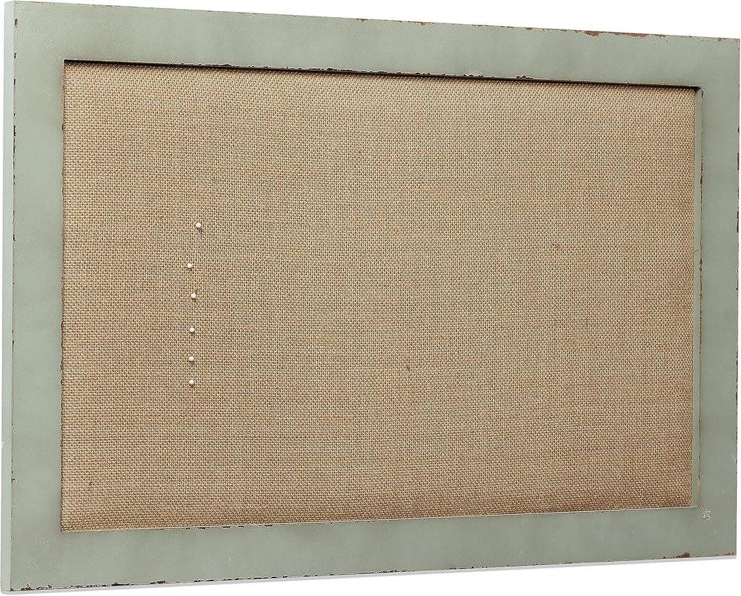 SOFE Linen Bulletin Board 18 X 29 Inches Wood Frame, Fabric Pin Board Corkboards for Wall Decorative, Rustic Memo Board Photos Wall Organizer Display Board, Vision Board for Home Room Office Message, Retro Green 