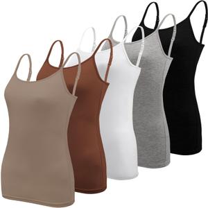 BQTQ 5 Pcs Women's Camisole Tank Top Undershirt Spaghetti Strap Basic Camisoles (Black, M)