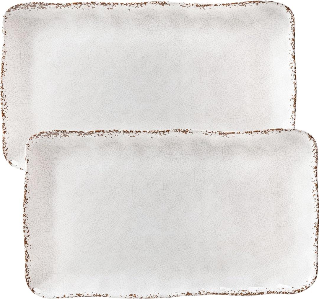 2 x Farmhouse Melamine Serving Platters Set of 2, 17"x10" Large Rectangular Melamine Serving Trays for Serving Food on Parties and Entertaining, Dishwasher Safe, Ivory