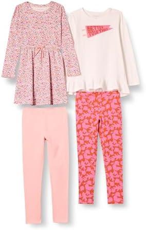 Amazon Essentials Girls and Toddlers' Long-Sleeve Ruffle Outfit Set with Bowknot Design, Pack of 4 (3T)