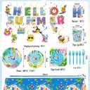 Summer Pool Party Decorations Supplies - 125 Pcs Beach Party Tableware Set with "Hello Summer" Banner, Plates, Napkins, Cups, Tablecloth, Cake Topper, Swirls & Forks for Hawaiian Birthday - Serve 20