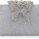 Dexmay Rhinestone Clutch Bag with Crystal Butterfly Clasp Women Evening Handbag Formal Party Purse (Silver)