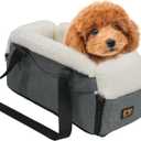 Center Console Dog Car Seat for Small Dogs, Dog Booster Seat with Upgraded Safety Tethers, Detachable Washable Pet Car Seat Travel Bed Under 25lbs(Grey)