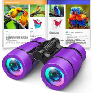Girls Toys Age 3-7: LET'S GO! Compact Bird Watching Binoculars for Kids Ages 3 4 5 6 7 Year Old Girl Boy Gifts Idea Outside Travel Educational Toy for Kid Preschool Toddler Stocking Stuffers (Purple)