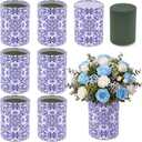 LemonRoad 6 Set Blue and White Porcelain Cylinder Planter Box with Paper Removable Foam Round Flower Box Chinoiserie Vase for Wedding Artificial Flowers Kitchen Party Table Centerpiece Home Decor