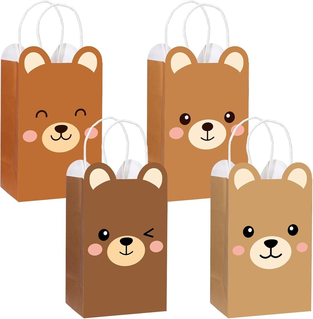24Pcs Brown Bear Theme Party Favor Bags Bear Shaped Goodie Bags Candy Bag for Bears Birthday Party Decor Cute Bears Gift Treat Bag with Handle for Woodland Parties Kids Boys Girls Baby Shower Supplies