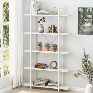 Bookshelf 5 Tiers White Wooden Storage Shelf,Modern Open Display Storage Bookcase Book Organizer,Metal Bookshelf Standing Storage Shelf Tall Shelving Units for Home Office Study
