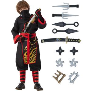 Kids Ninja Costume Halloween Costume Outfit Set for Boys Cosplay with Accessories Ninjas Party Dress Up (Small)