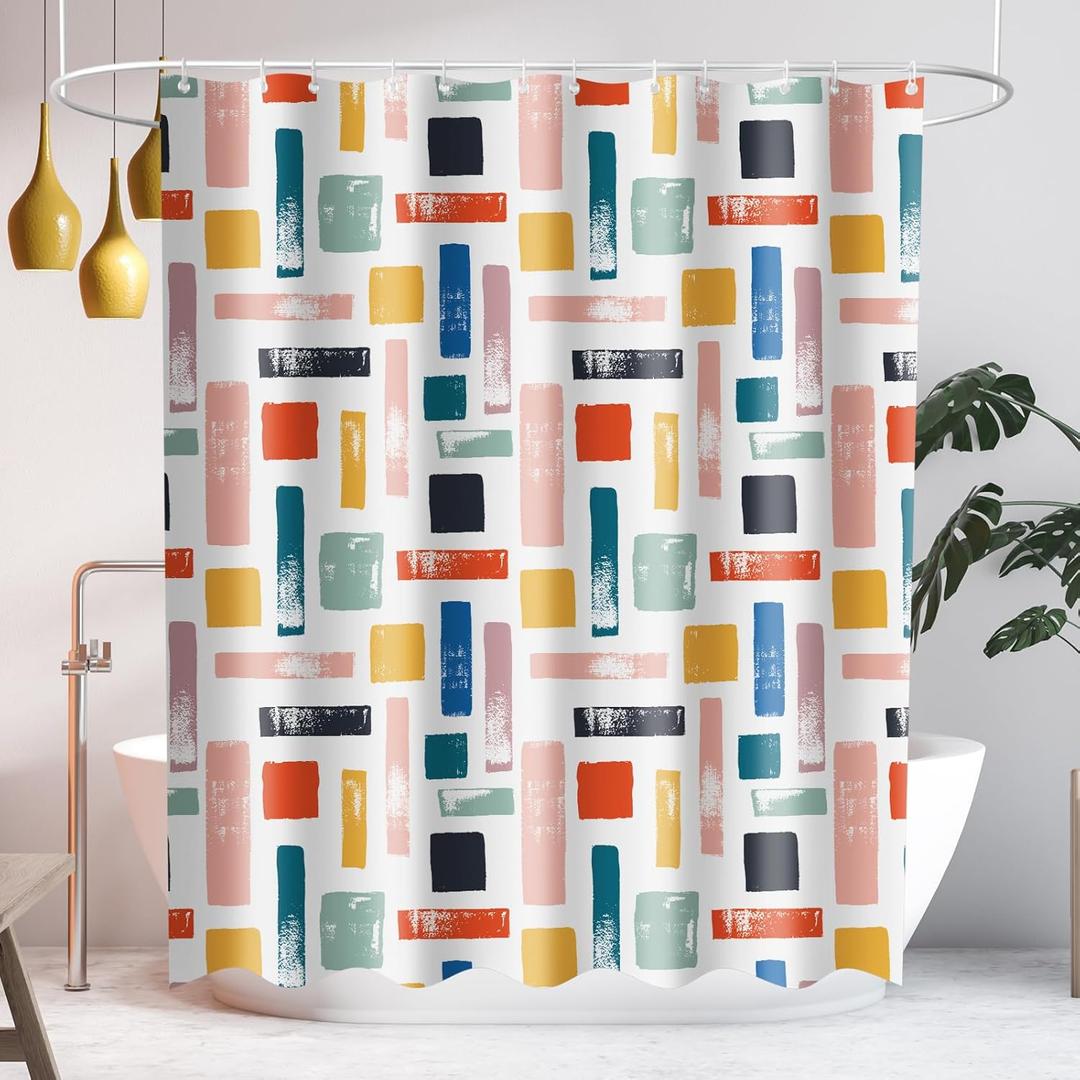 SASTYBALE Bathroom Shower Curtain, Modern Minimalist Bathroom Curtains with Color Blocks Design, Water Resistant Machine Washable for Bathtub with 12 Durable Hooks, 72x84 Inch