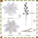 24 Pcs White Boxed Christmas Poinsettia Flowers Set, 16 Pcs Artificial Poinsettias with Clips, 8 pcs Glitter Christmas Tree Ornaments Berry Stems for Wedding Home Holiday Xmas New Year Decorations