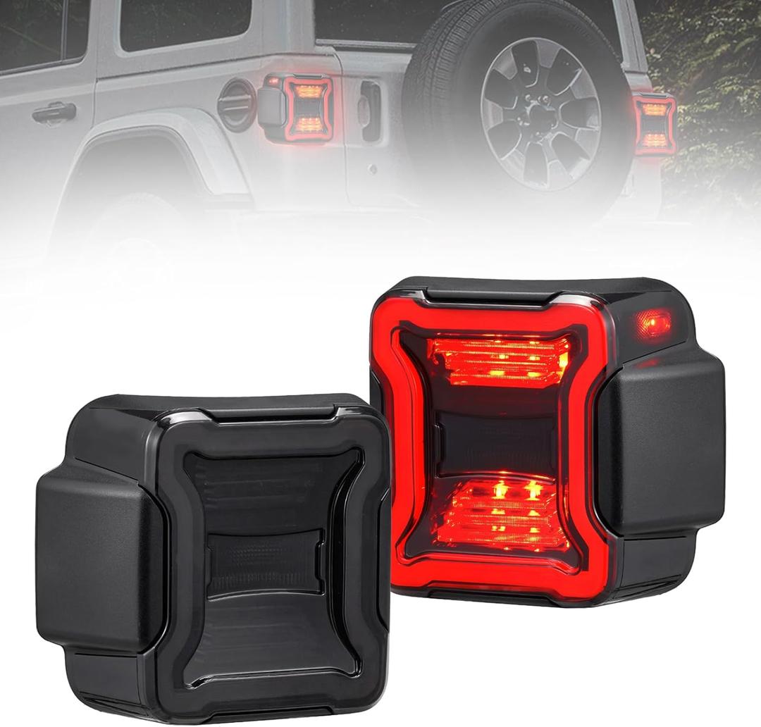 FIERYRED Smoked LED Tail Lights Compatible with 2018-2025 Jeep Wrangler JL Reverse Light Turn Signal Lamp Running Lights