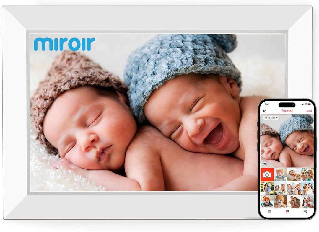 Miroir 10.1 Inch WiFi Digital Photo Frame via Frameo App, 1280x800 HD IPS Touch Screen Electric Picture Frame Display, 32GB Storage, Auto-Rotate, Wall Mountable, Share Photos/Videos Instantly