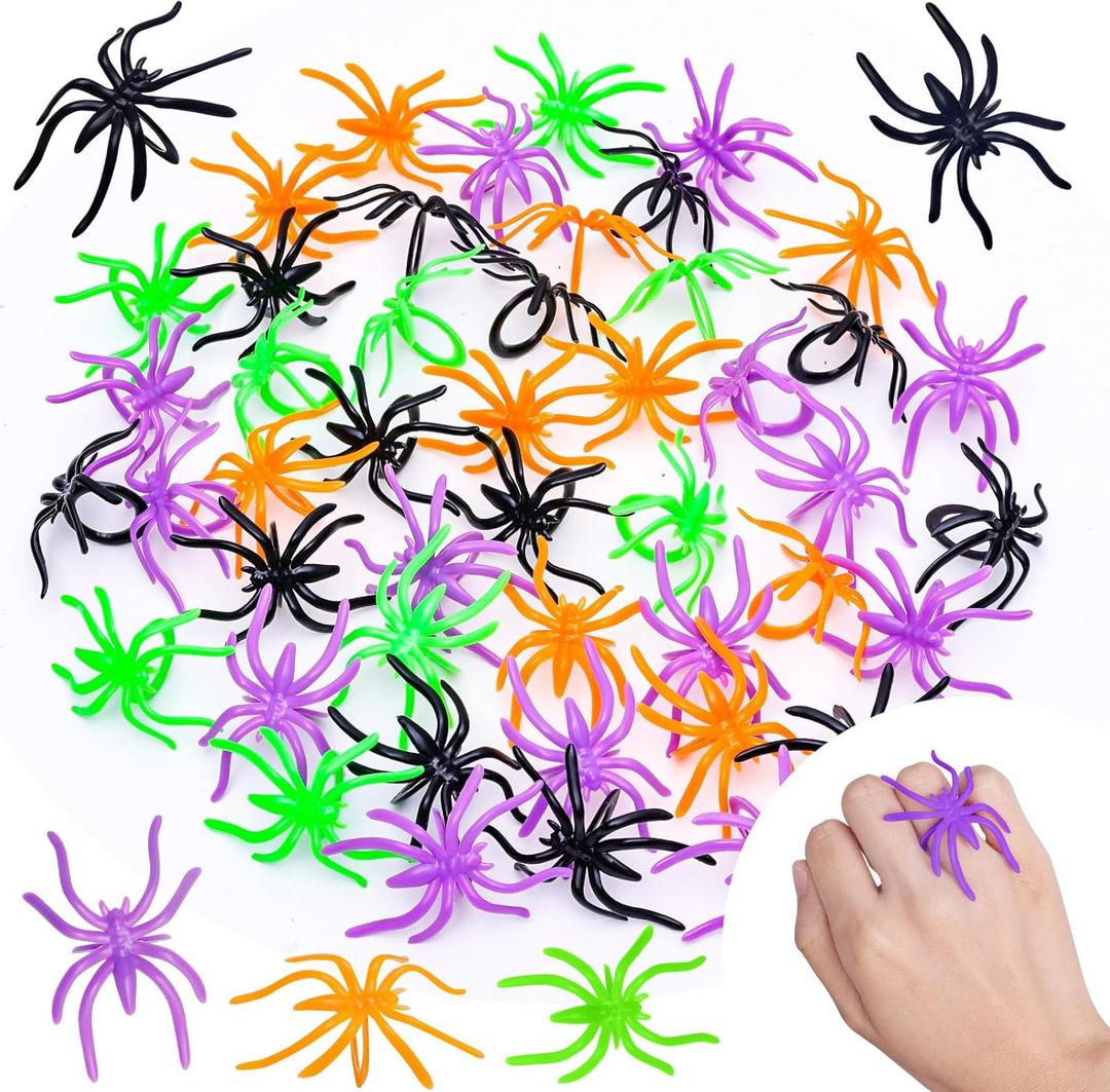 Max Fun 300pcs Halloween Spider Rings for Kids Party Favors 1.96 Plastic Spider Rings Bulk for Kids Costume Accessories Party Decorations Supplier (Multicolor)