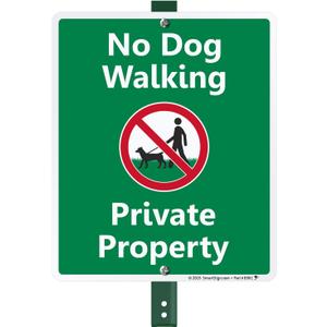 SmartSign 12 x 10 inch No Dog Walking - Private Property LawnBoss Yard Sign with 3 foot Stake, 40 mil Laminated Rustproof Aluminum, Multicolor, Set of 1, Made in USA