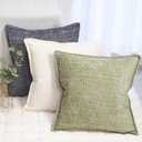 OYIMUA Set of 2 Decorative Chenille Checkered Throw Pillow Covers 16x16 Beige Neutral Farmhouse Vintage Cushion Covers Modern Boho Pillowcases for Sofa Couch Bedroom Living Room Home Decor