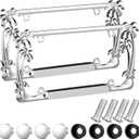 2 Pcs Palm Tree License Plate Frame Plastic Beach Coconut Tree Design Frame Compatible with Standard License Plate for USA 2 Holes with Screws for Women Men (Sliver)