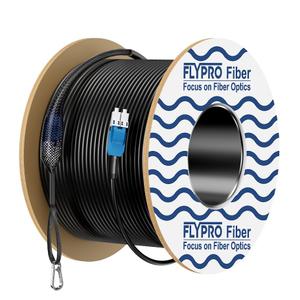 FLYPROFiber- OS2 LC to LC Outdoor Armored Fiber Optic Cable, Duplex Single Mode Fiber 1G/10G 9/125um Industrial TPU Uniboot LC with Pulling Eye Kit Installed on one end, OD-5mm, 50m/164ft