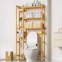 Homde Over The Toilet Storage with Basket and Drawer, Bamboo Bathroom Organizer with Adjustable Shelf & Waterproof Feet Pad, Space Saver Rack for Restroom, Laundry,Natural, 31.1 x 9.17 x 65.35 inches