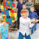 Building Blocks 6th Birthday Party Decorations Number 6 Pinata with Pinata Stick & Blindfold for Kids Girls Boys Happy Birthday Building Block Theme Party Supplies Carnival Games