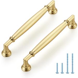 HOME EDIT 5 Pack 5 Inch Brushed Gold Cabinet Handles Solid Zinc Alloy Pulls for Kitchen, Dresser, Closet & Bathroom Cabinets Hardware