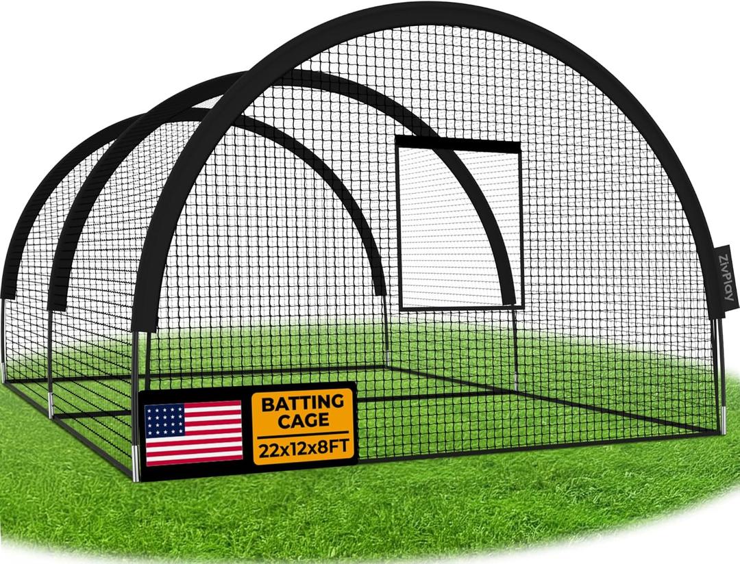 Baseball Batting Cage Net Batting Cages for Backyard Portable Pop Up Cage for Baseball and Softball with Pitching Machine Hole and Detachable Door (22ftx12ftx8ft)