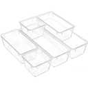 Clear Acrylic Drawer Organizer Trays, 5 Size Junk Box Organization Small Storage Container Bin for Desk Makeup Bathroom Vanity Kitchen Tool Make Up Workspace Home Dorm Apartment Office Room Nightstand
