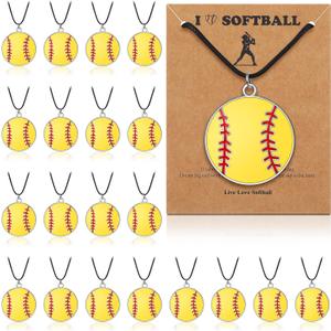 Landical 20 Set Sport Necklace Team Gift Bulk Softball Baseball Pendant Necklace with Card Softball Baseball Jewelry Sport Team Gift for Adult Women Men Player Lovers Party Favors