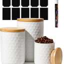 Kitchen Canisters Set with Airtight Bamboo Lid, White Honeycomb Design, Ceramic Canister Set of 3, Sugar Flour Coffee Containers for Countertop, Food Storage Container Jars Set