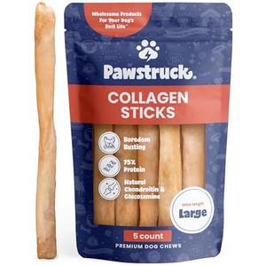 Pawstruck Natural Large 12" Beef Collagen Sticks for Dogs – Long-Lasting Rawhide Alternative, High Protein Treats with Chondroitin & Glucosamine – 5 Pack 1 Piece Missing