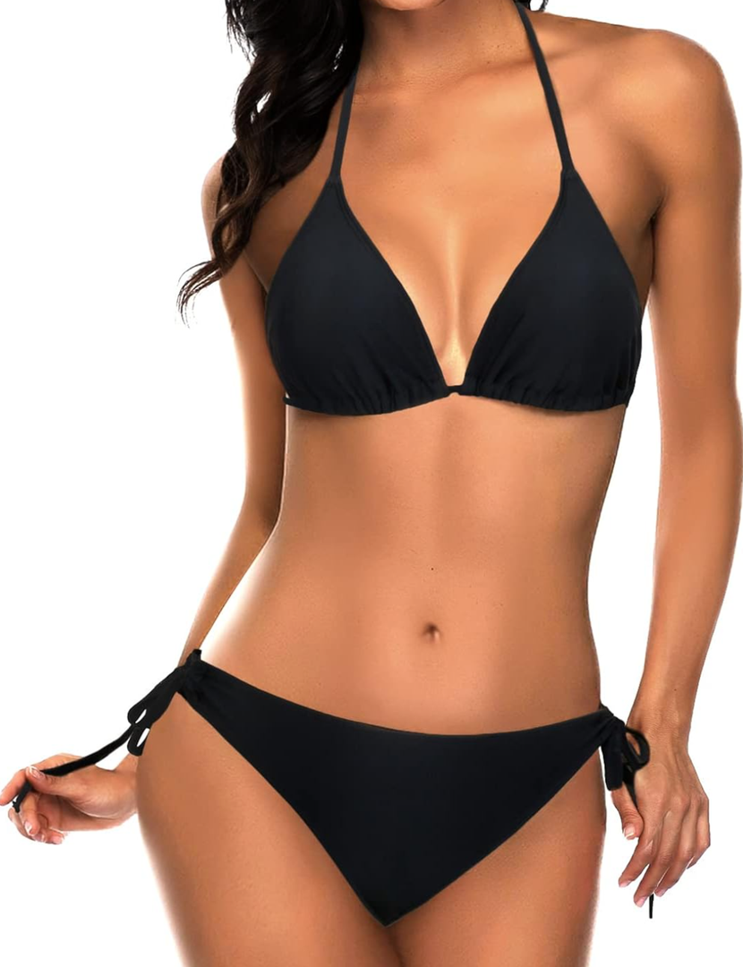 Tempt Me Women Triangle Bikini Sets Halter Two Piece Sexy Swimsuit String Tie Side Bathing Suit S