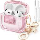 with Safety Lock,Soft TPU Clear Case with Cute Bling Keychain and Cleaner kit for Women Girls (AirPods 4th 2024, A2-Clear Pink)