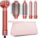 5 in 1 Hair Styler Hot Air Styler - High-Speed Hair Dryer Brush, Fast Drying No Heat Damage Ionic Blow Dryer Brush for Women Volumizing, Curling, Straighten, Frizz-Free Multi Stylers Travel Bag (Strawberry-bronze)