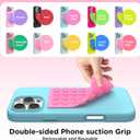 3 x 2 Pack Silicone Suction Cup Phone Case Mount Double-Sided, Hands-Free Strong Grip Holder for iPhone and Android, Sticky Phone Stand for Selfies and Videos, Neon Pink+Transparent
