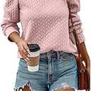 PRETTYGARDEN Quilted Puff Sleeve Sweatshirt Fall Fashion 2024 Trendy Casual Western Ladies Pullover Outfits Clothes (Pink, M)