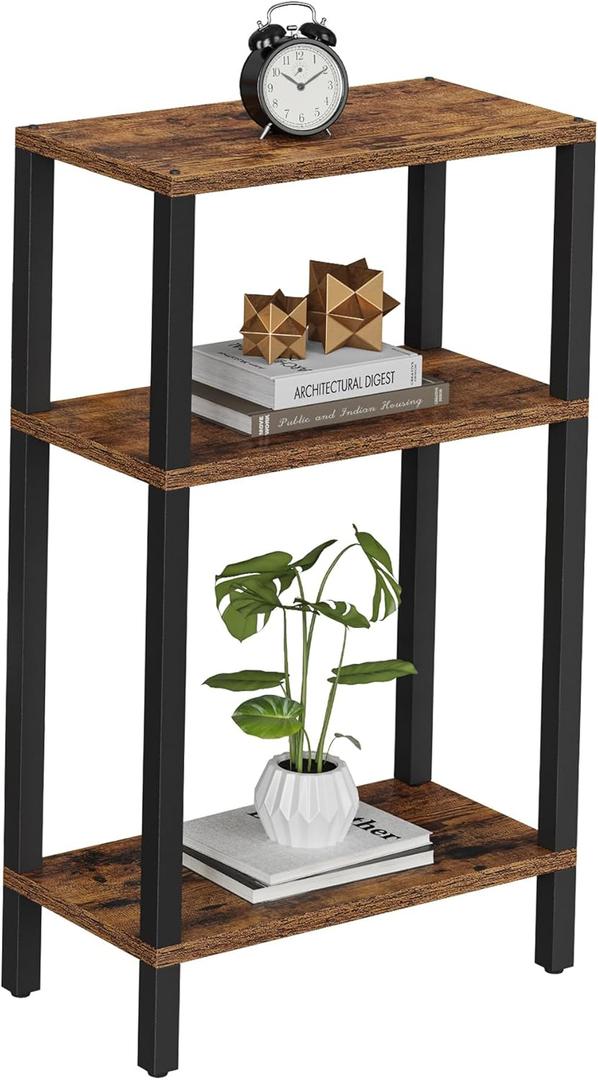 TUTOTAK Small Side Table, Narrow End Table, Skinny Sofa Table, Slim Nightstand, Couch Table, Living Room, Bed Room, Brown TB01BB077 (3-Tier7.9"D x 15.8"W x 26"H)