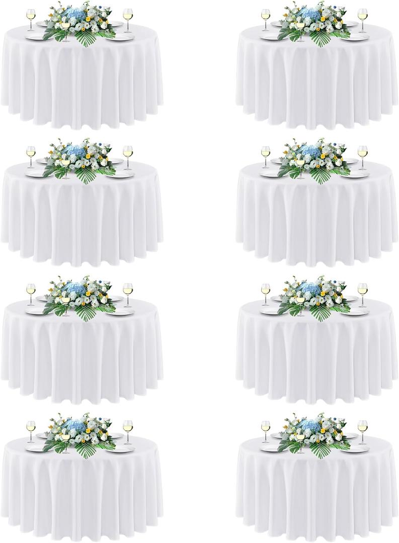 sancua 90 Inch Round Tablecloth White, 8 Pack - Circle Polyester Fabric Table Cloth for Wedding Party Reception Banquet Birthday, Washable Formal Table Cover (Fit 30-72 Inch Tables)