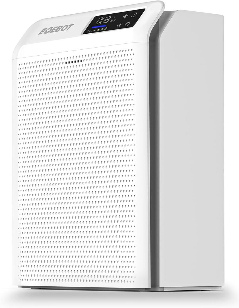 Air Purifiers for Home Large Room Up to 1,996 Ft, EOEBOT Air Purifier for Home Pets with Washable Filter, Quiet Sleep Mode, Air Quality Monitor, Air Purifier for Bedroom, Pet Hair, Dust, Smoke, White
