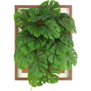 Artificial Plants Wall Hanging Decor Monstera 3D Decorative Painting Wooden Frame Size 17" x 13" (Green, 17"x13")