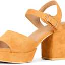 Amazon Essentials Women's Platform Ankle Strap Block Heel Sandal (10, Dark Orange Faux Suede)