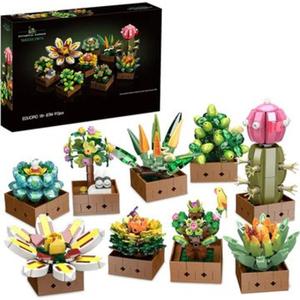 Educiro Flower Botanical Bonsai Building Set, Succulent Building Toys Block - 9 Pack, for Home Decor, Valentine's Day, Mother's Day, Christmas for Adults and Kids - 913pcs